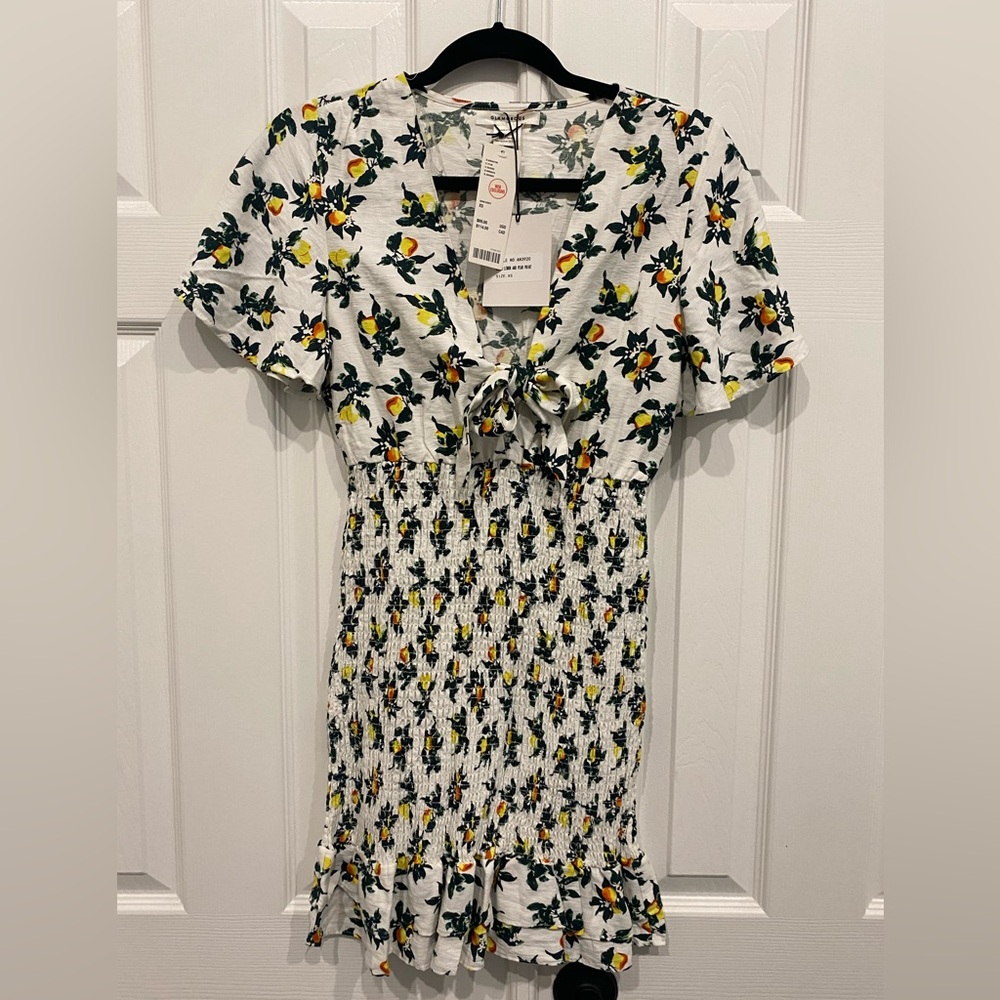 New! Urban Outfitters Glamorous lemon and pear print tie front mini dress Xsmall